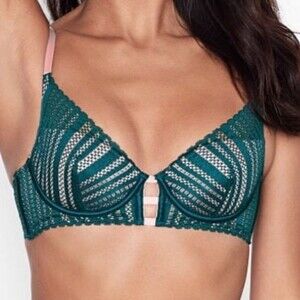 Victorias Secret Bra Very Sexy Lightly Lined Plunge Lace New Green Pink Size 34C